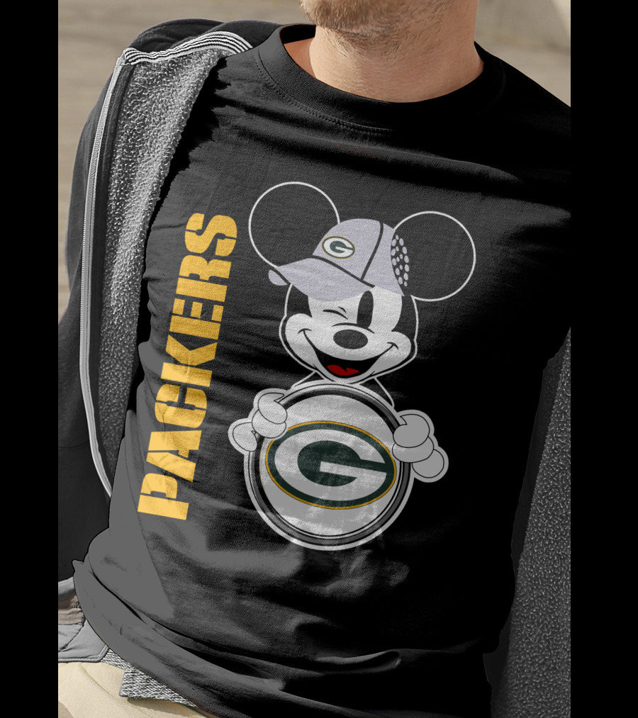 Packers G Logo With Winking Mickey Mouse Ears Hat T-Shirt