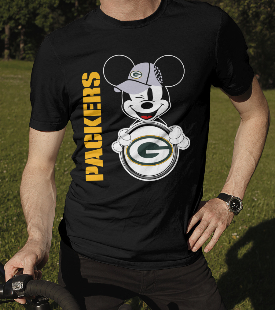 Packers G Logo With Winking Mickey Mouse Ears Hat T-Shirt