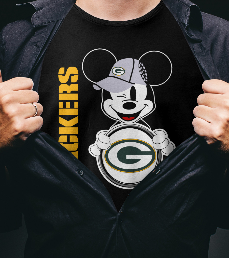 Packers G Logo With Winking Mickey Mouse Ears Hat T-Shirt