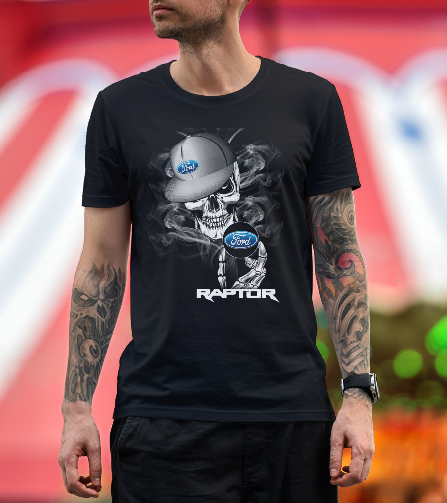 Raptor Ford Skull With Smoke And Cap T-Shirt