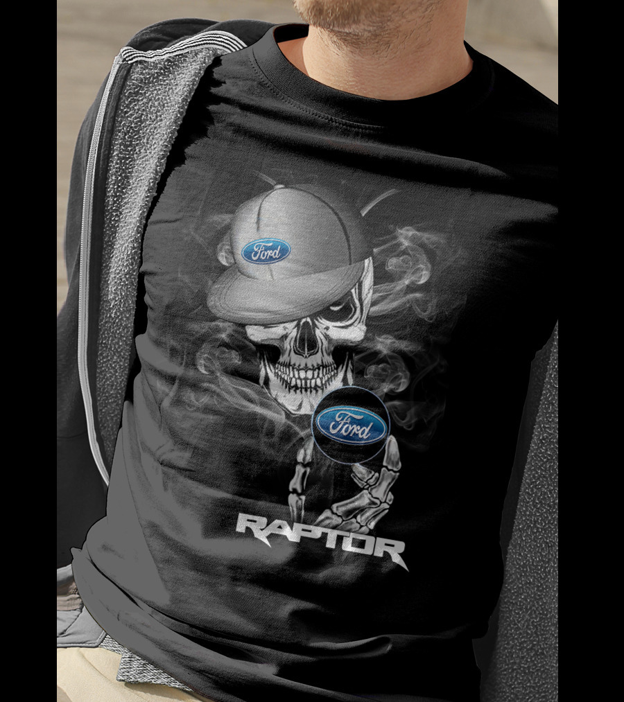 Raptor Ford Skull With Smoke And Cap T-Shirt