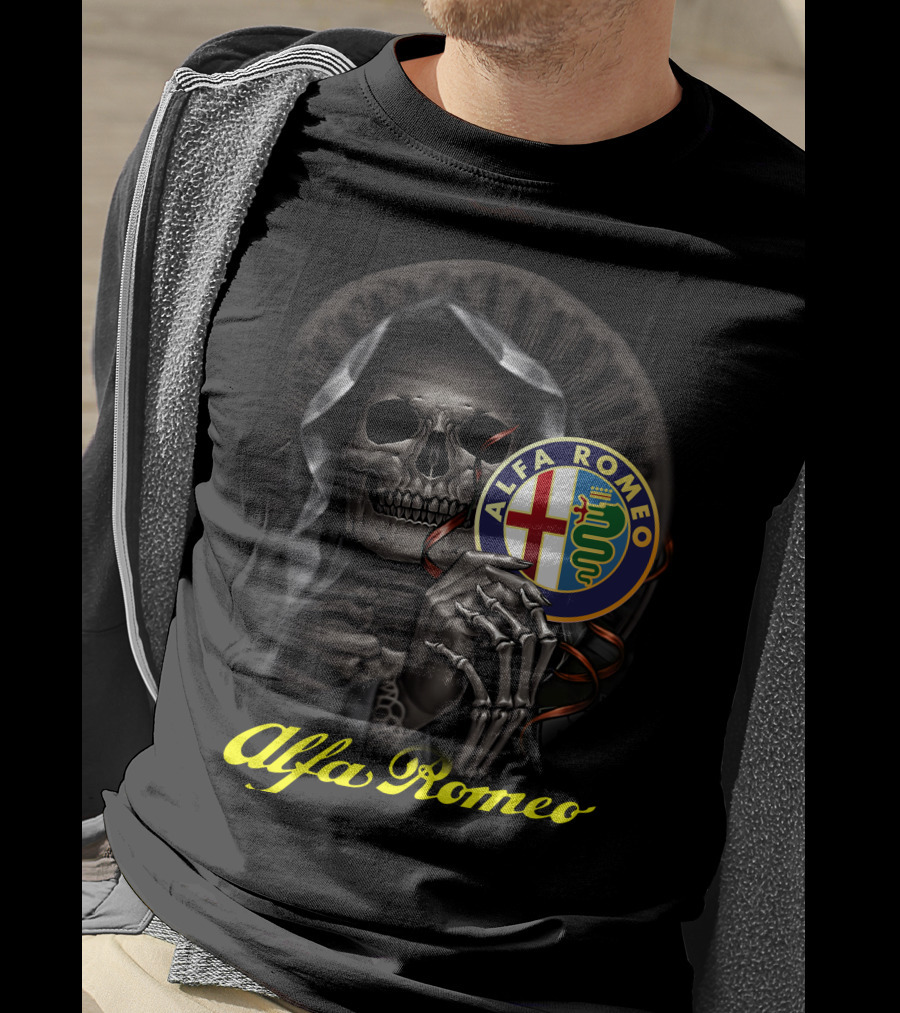 Alfa Romeo Skull Emblem With Hooded Skeleton T-Shirt