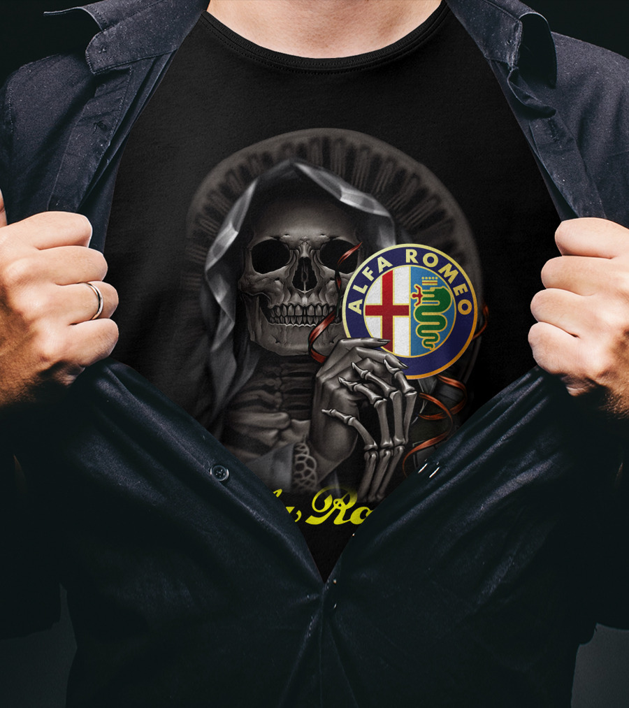 Alfa Romeo Skull Emblem With Hooded Skeleton T-Shirt