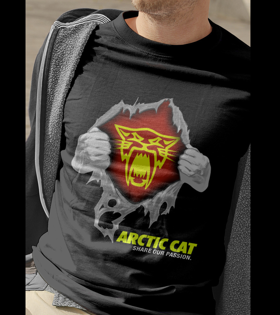 Arctic Cat Share Our Passion Fierce Yellow Logo Ripped Effect T-Shirt