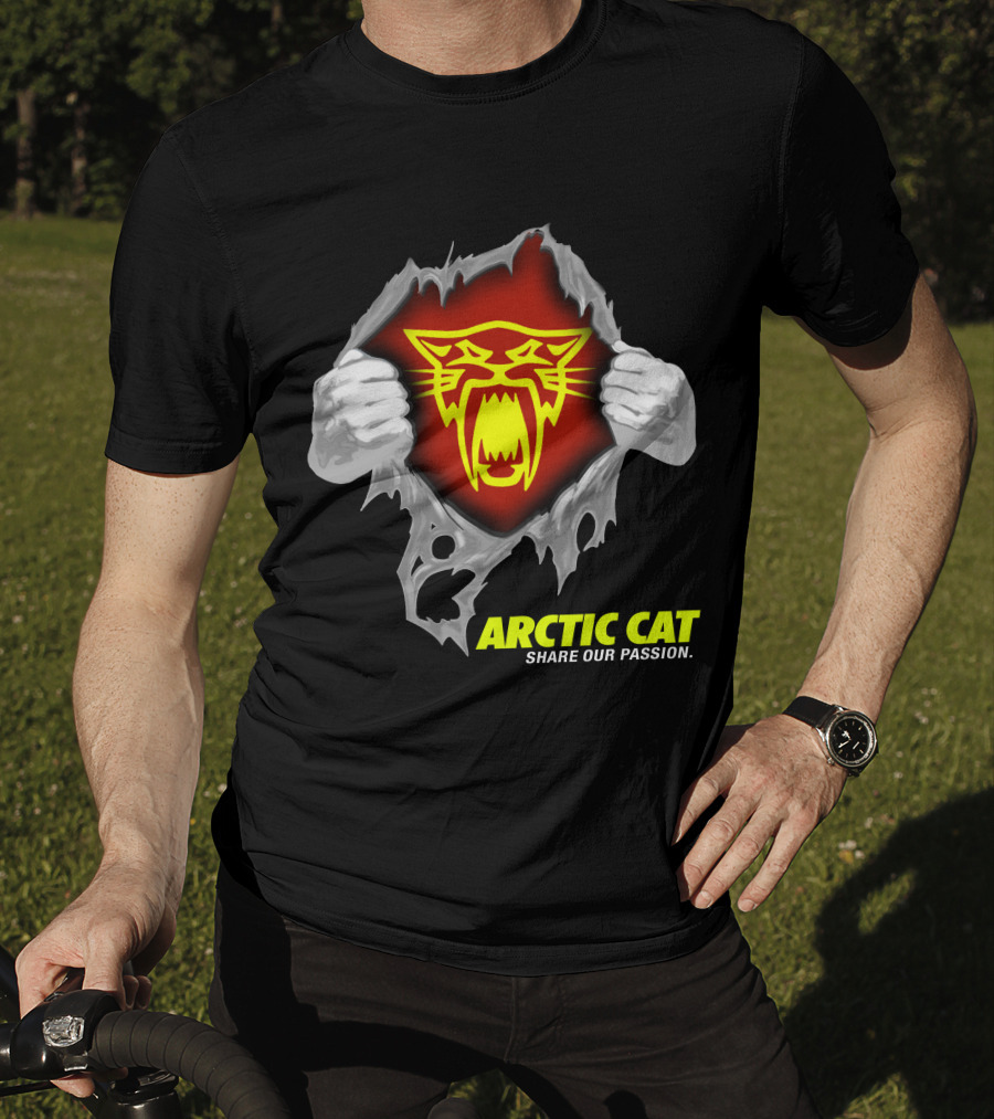 Arctic Cat Share Our Passion Fierce Yellow Logo Ripped Effect T-Shirt