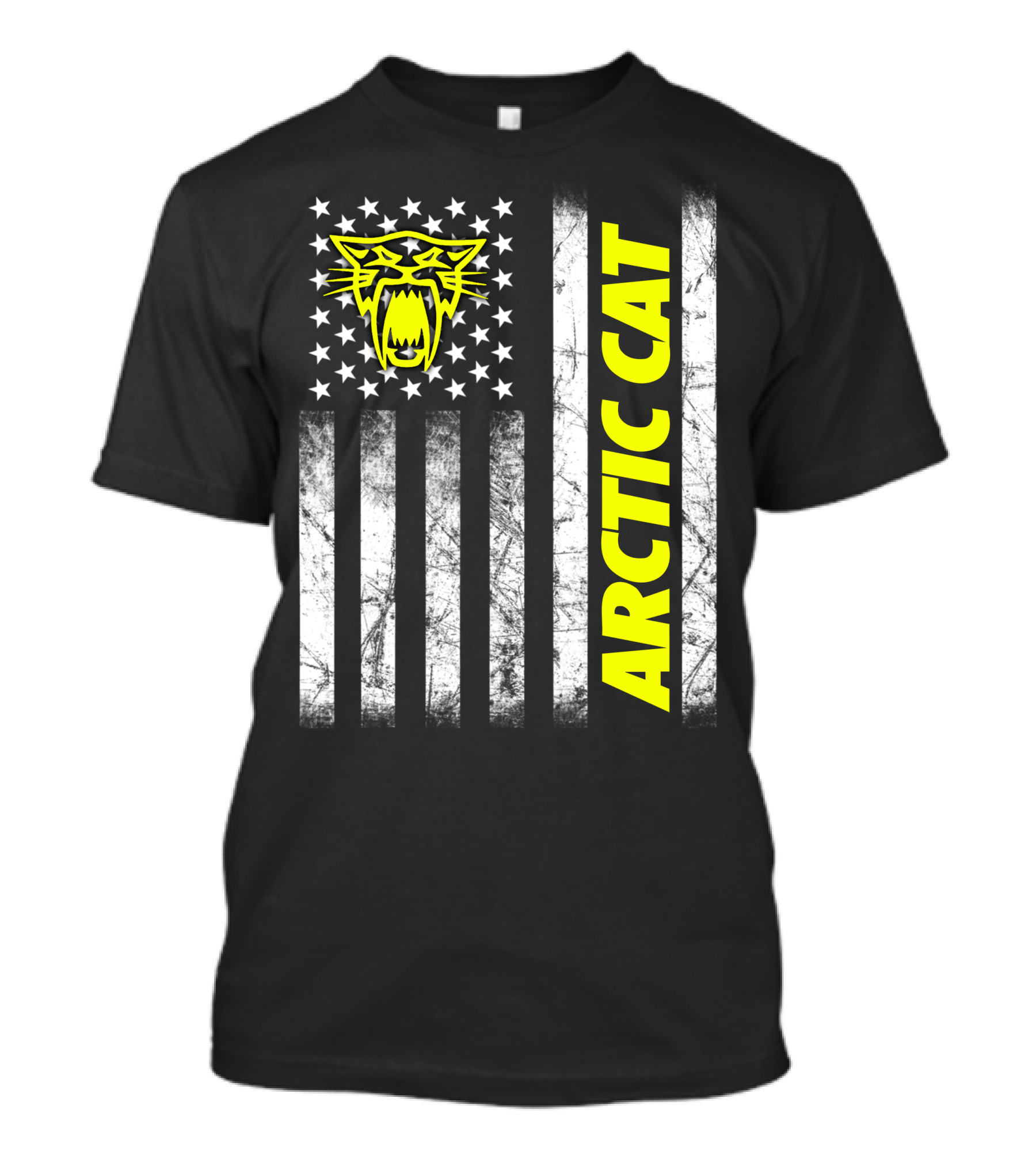Arctic Cat Yellow Logo With American Flag Stripes And Stars T-Shirt