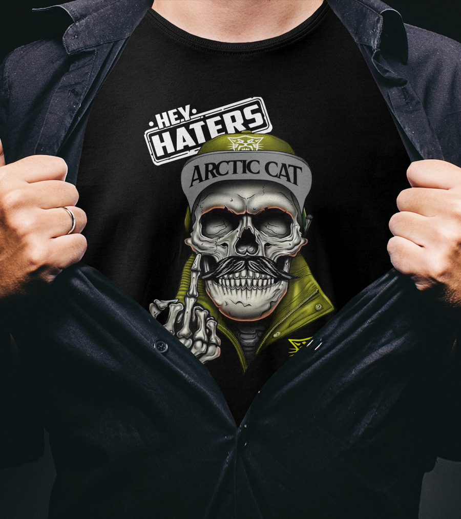 Hey Haters Arctic Cat Skull With Yellow T-Shirt