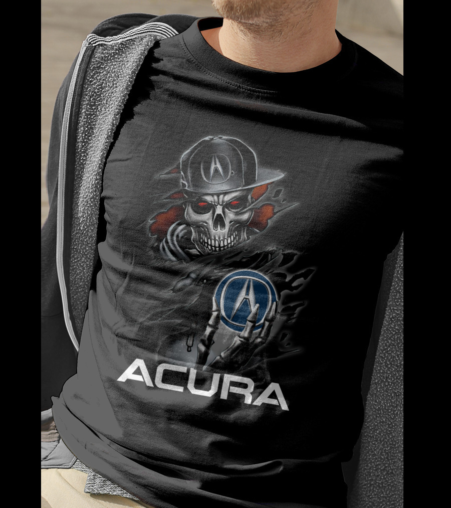 Acura Skeleton With Logo Emblem And Cap T-Shirt