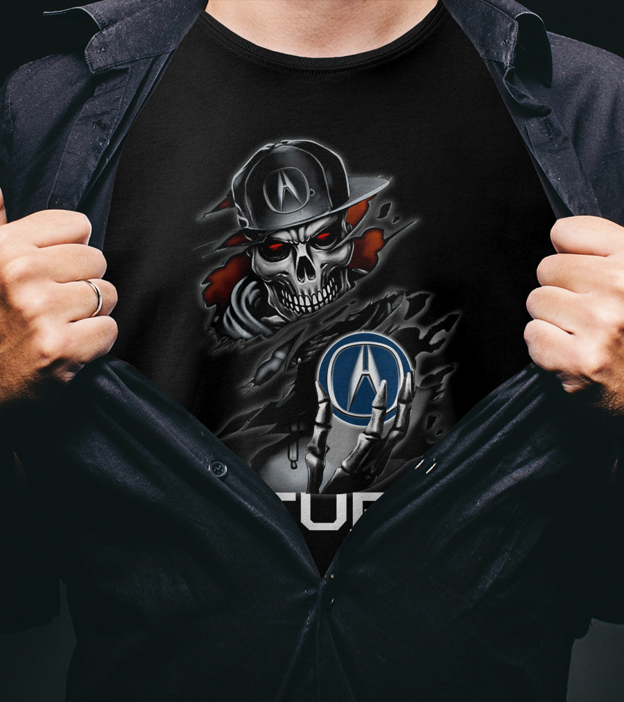 Acura Skeleton With Logo Emblem And Cap T-Shirt