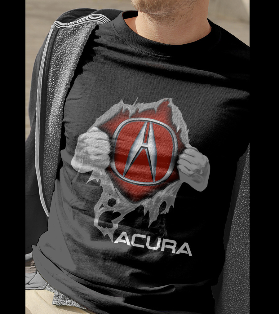 Acura Logo With Hands Tearing Through Red Background Iconic Symbol T-Shirt