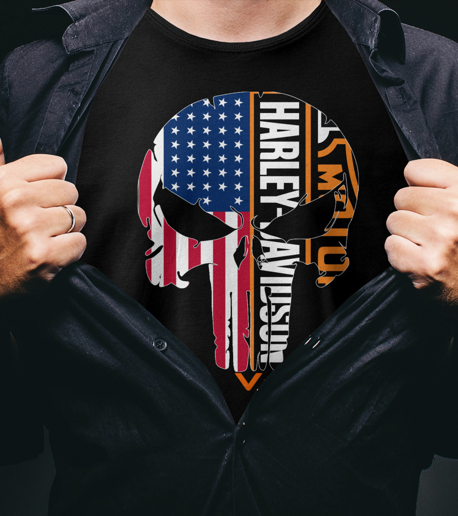 V-Rod Harley Davidson American Flag Skull T-Shirt