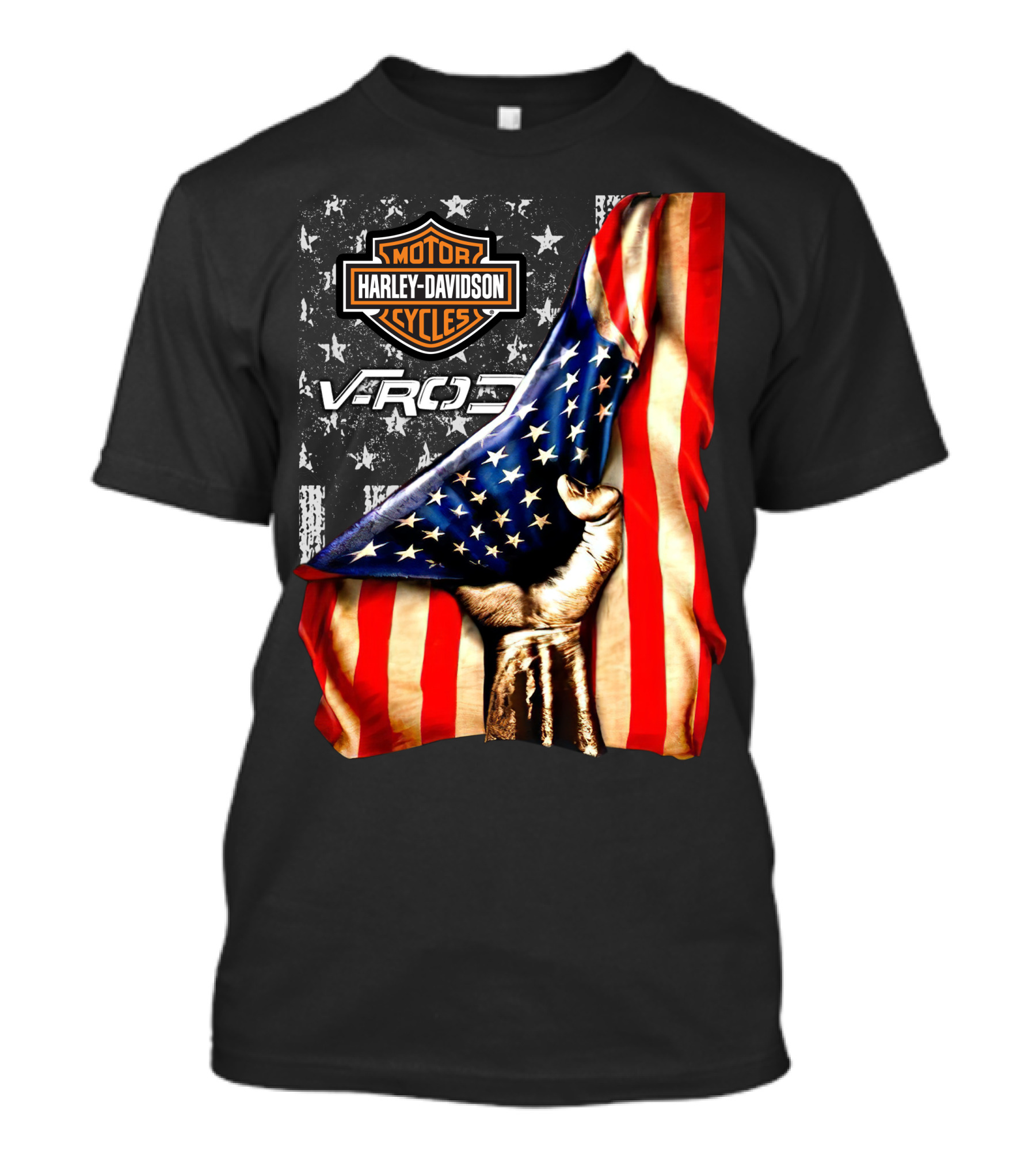 Harley Davidson Motor Cycles Vrod 12 American Flag Fist T-Shirt