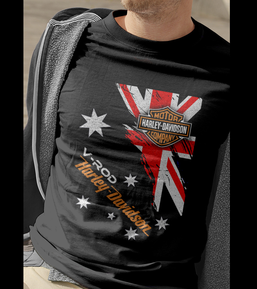 V-Rod Harley Davidson Motor Company Uk Flag Stars T-Shirt