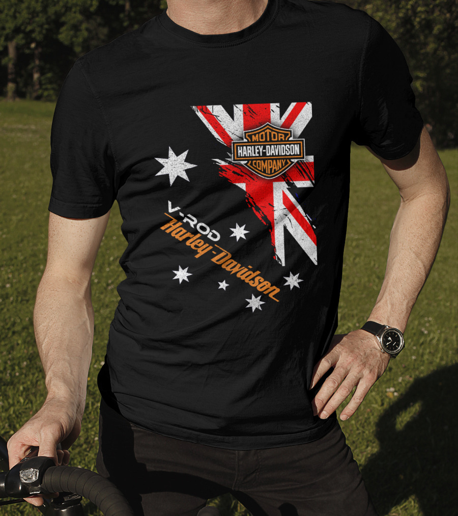 V-Rod Harley Davidson Motor Company Uk Flag Stars T-Shirt
