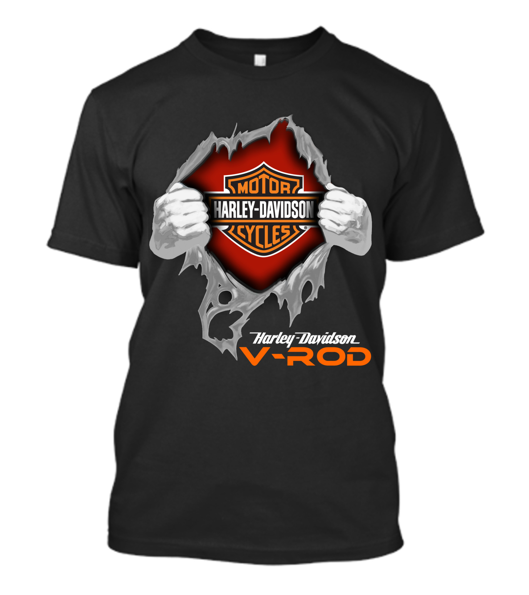 Harley Davidson V-Rod Motor Cycles Logo And Shield With Ripping Hands T-Shirt