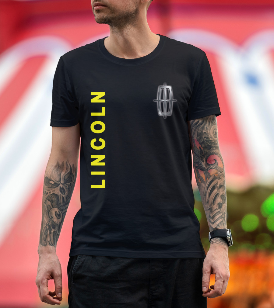 Lincoln Logo Vertical Yellow Text Black T-Shirt