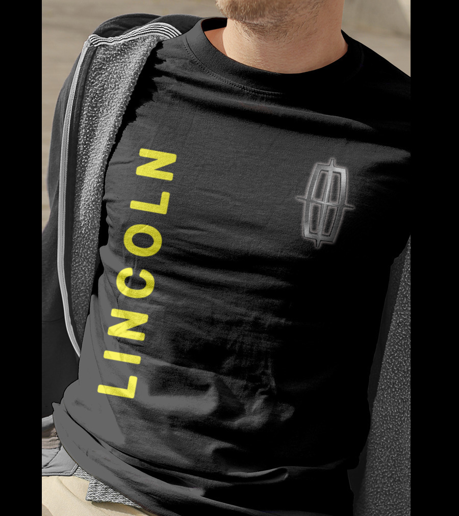 Lincoln Logo Vertical Yellow Text Black T-Shirt