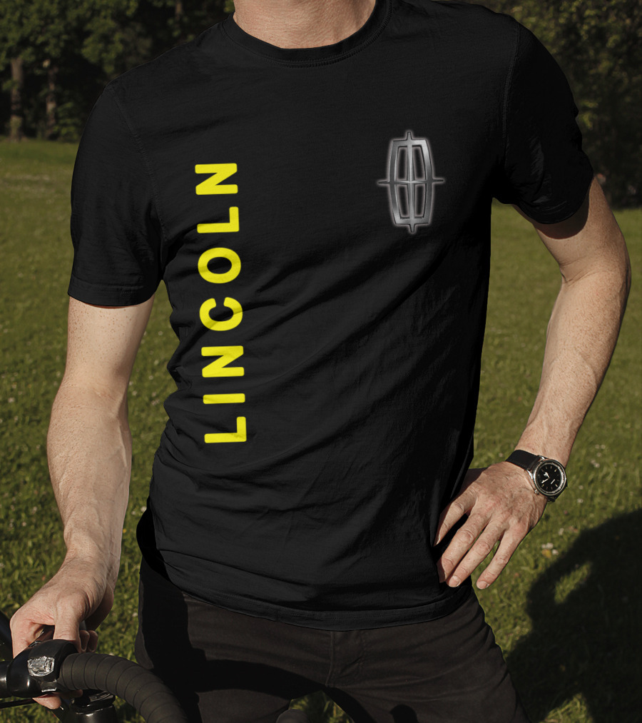 Lincoln Logo Vertical Yellow Text Black T-Shirt