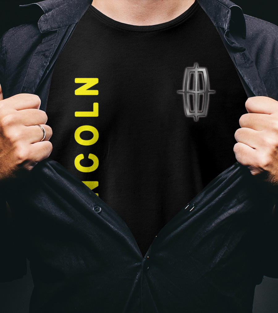Lincoln Logo Vertical Yellow Text Black T-Shirt