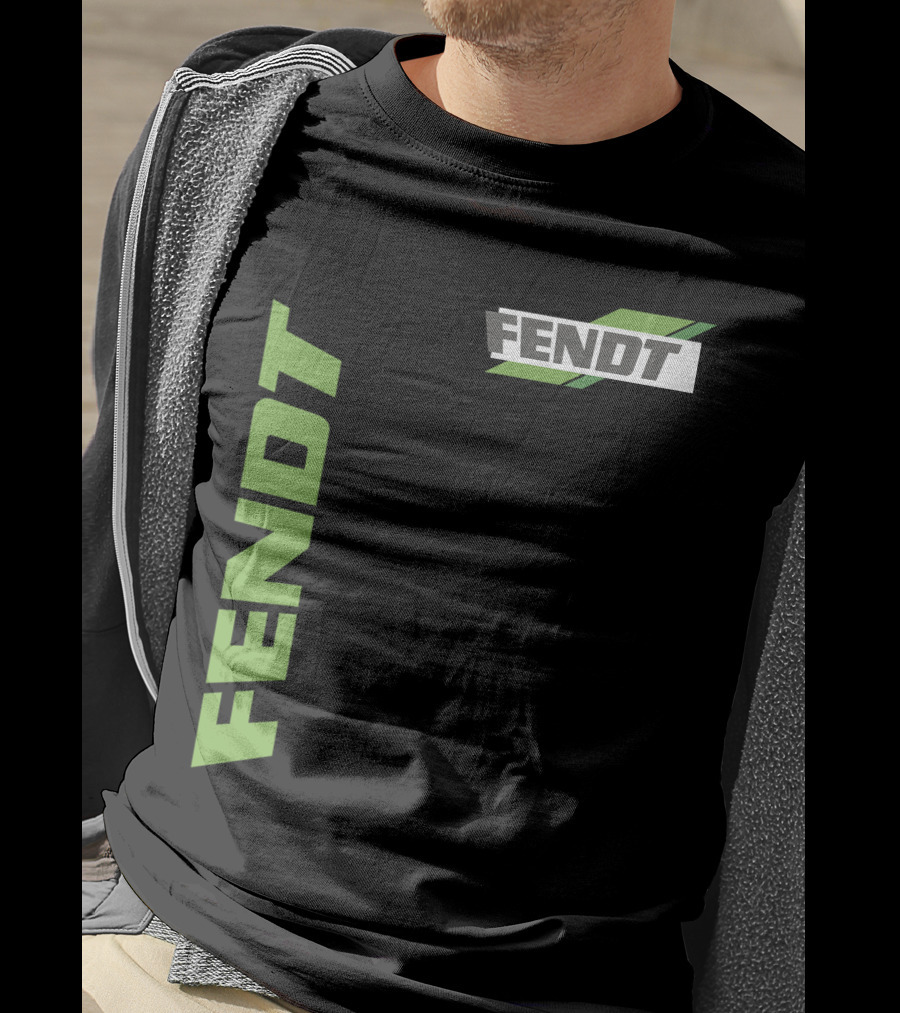 Fendt 02 Green Logo And Text On Black T-Shirt