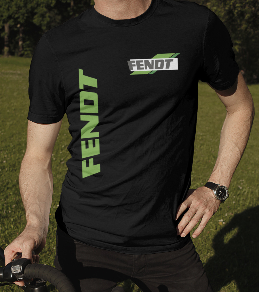 Fendt 02 Green Logo And Text On Black T-Shirt