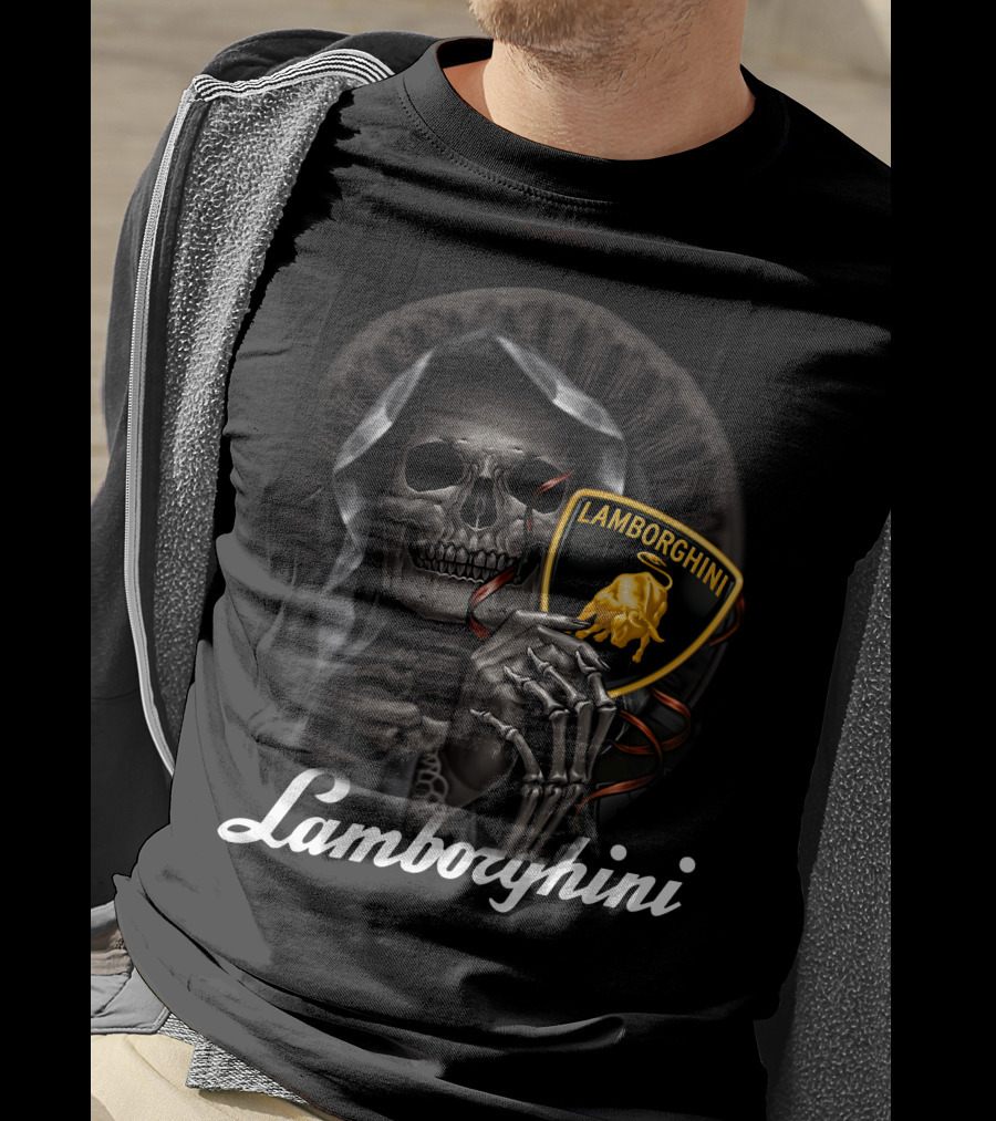 Lamborghini Skeleton Holding Shield T-Shirt