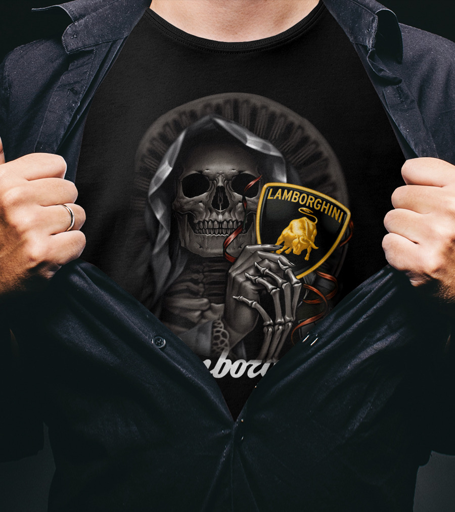 Lamborghini Skeleton Holding Shield T-Shirt
