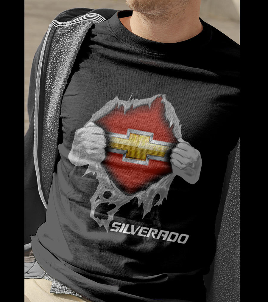 Silverado Chevrolet Emblem Hands Ripping Through T-Shirt