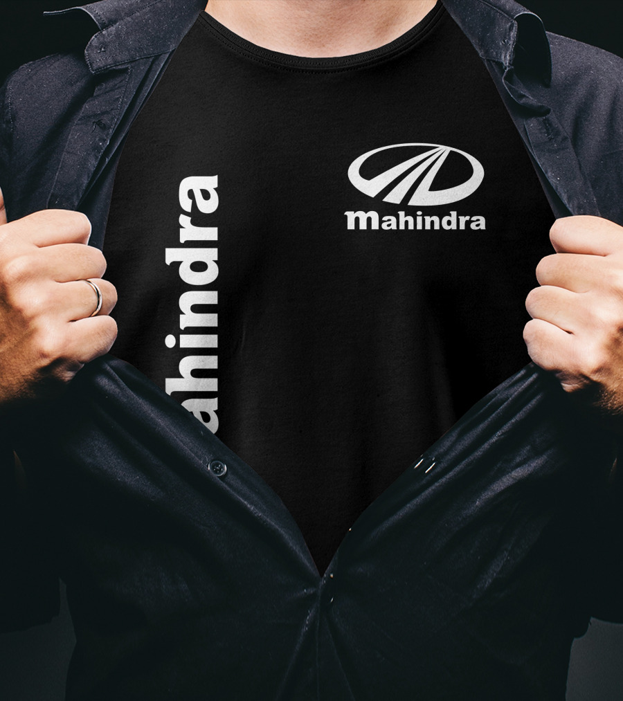 Mahindra Vertical Text With Iconic Logo Bold T-Shirt