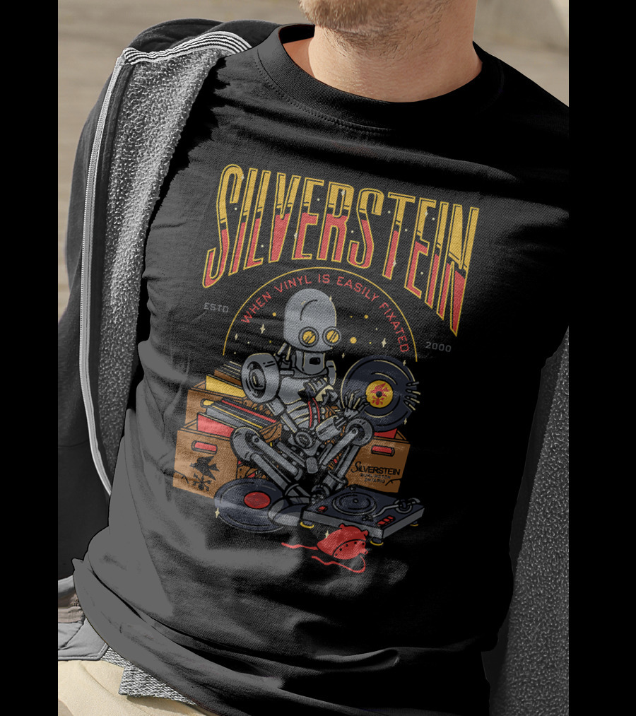Silverstein When Vinyl Is Easily Fixated Estd 2000 Robot With Records T-Shirt