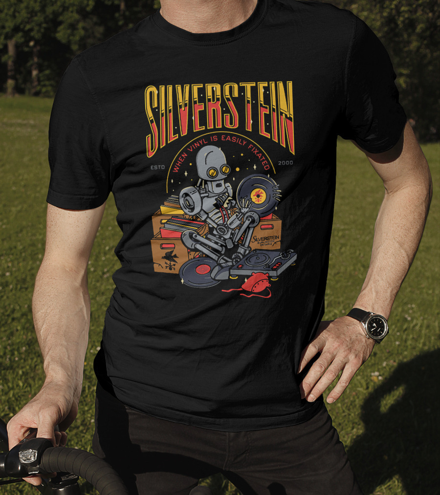 Silverstein When Vinyl Is Easily Fixated Estd 2000 Robot With Records T-Shirt