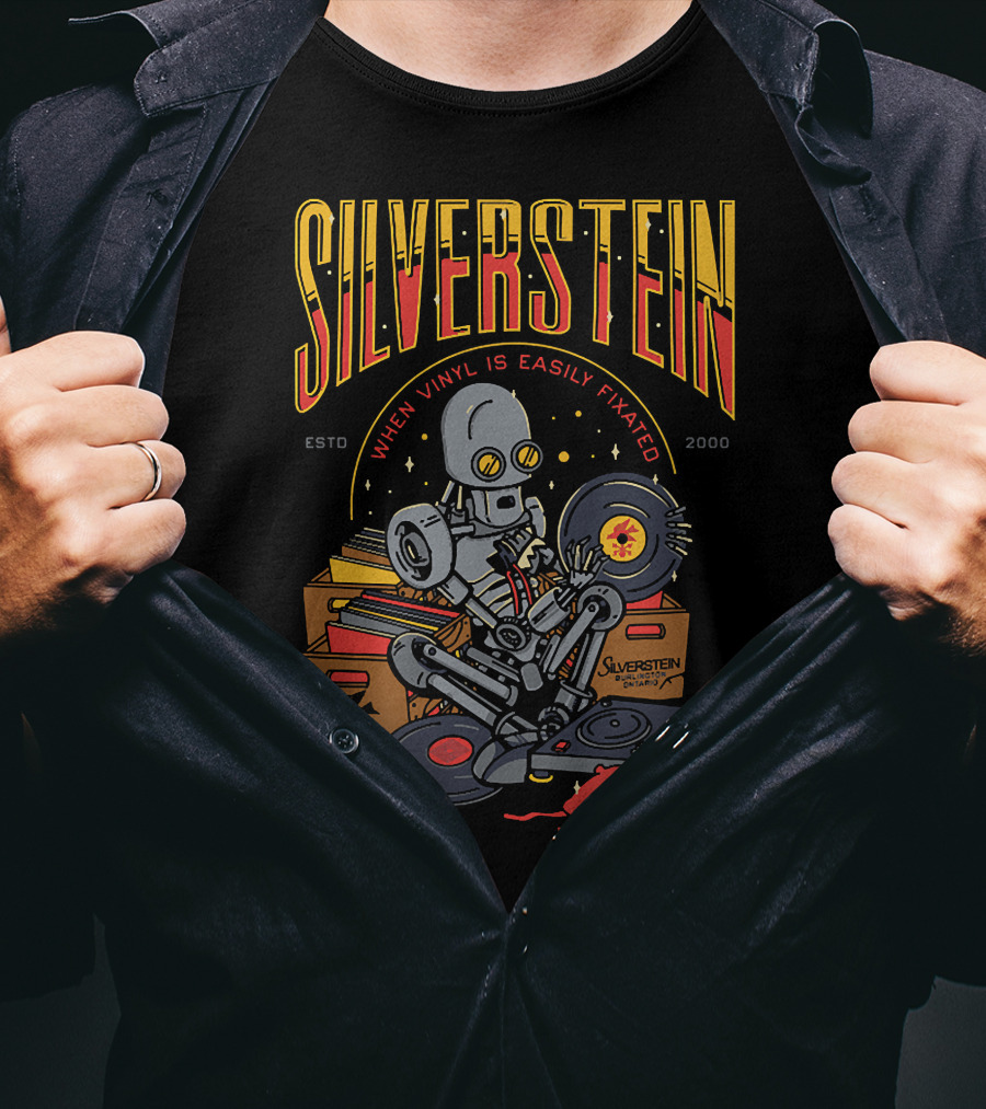 Silverstein When Vinyl Is Easily Fixated Estd 2000 Robot With Records T-Shirt