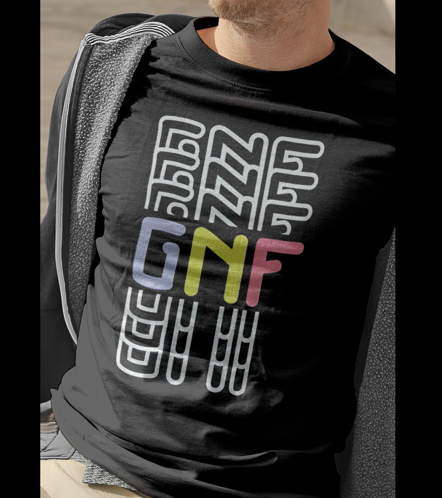 GNF Multicolor Block Letters With Abstract Vertical Lines T-Shirt