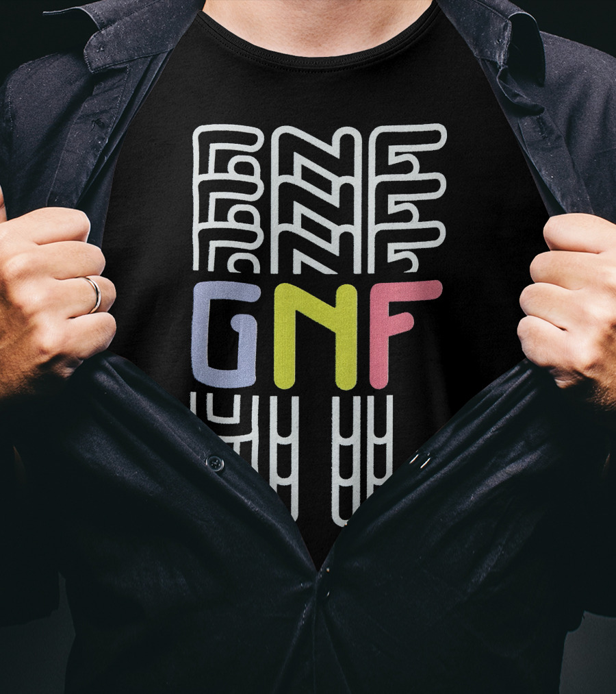 GNF Multicolor Block Letters With Abstract Vertical Lines T-Shirt