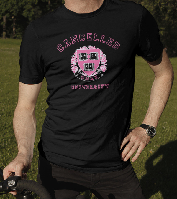 Cancelled University MMXX Pink Shield Logo Larray Merch T-Shirt