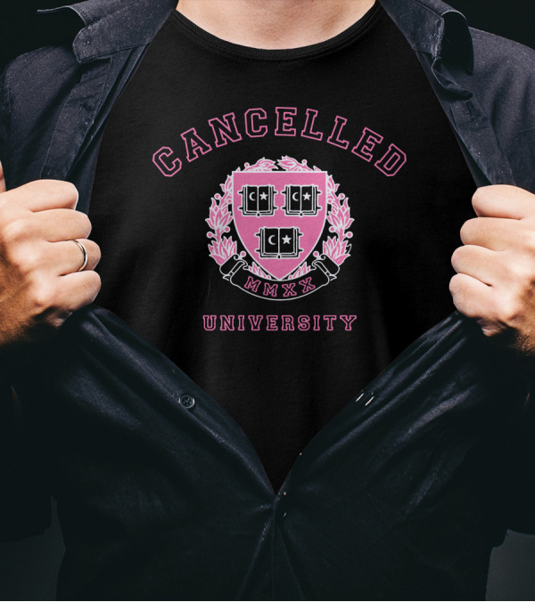 Cancelled University MMXX Pink Shield Logo Larray Merch T-Shirt