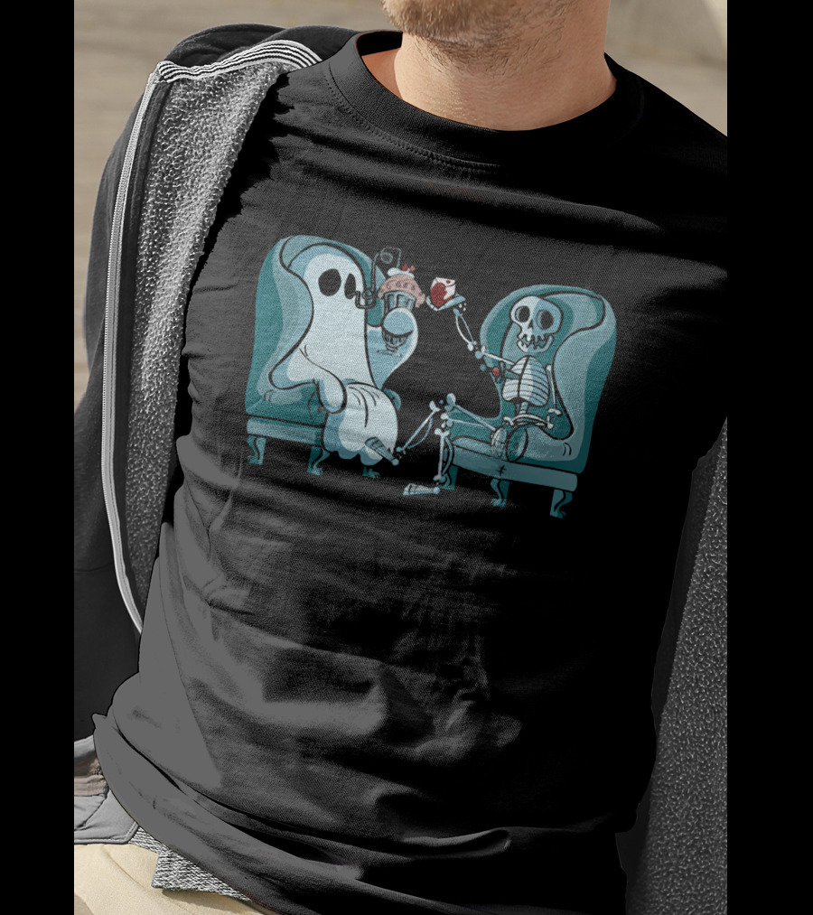 Ghost And Skeleton Cozy Tea Party Atwwd Merch T-Shirt
