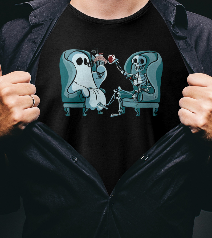 Ghost And Skeleton Cozy Tea Party Atwwd Merch T-Shirt