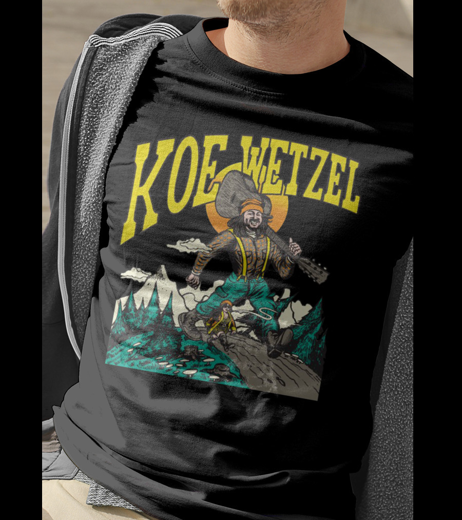 KOE WETZEL Mountain Hiker With Guitar And Sun Motif T-Shirt