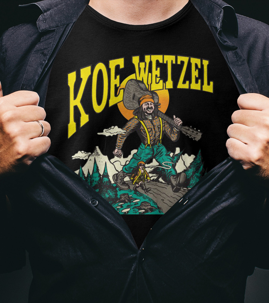 KOE WETZEL Mountain Hiker With Guitar And Sun Motif T-Shirt