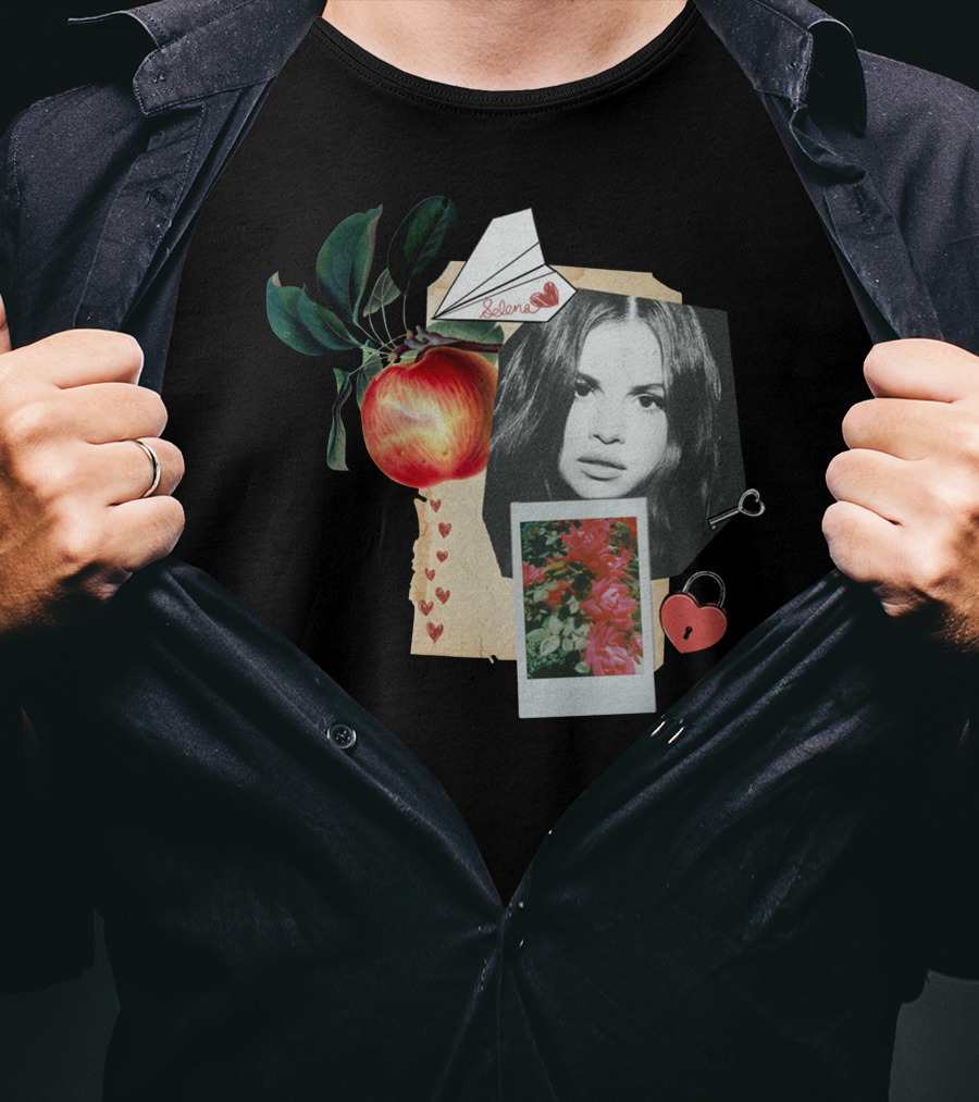 Selena Gomez Polaroid Collage With Heart Lock And Key T-Shirt