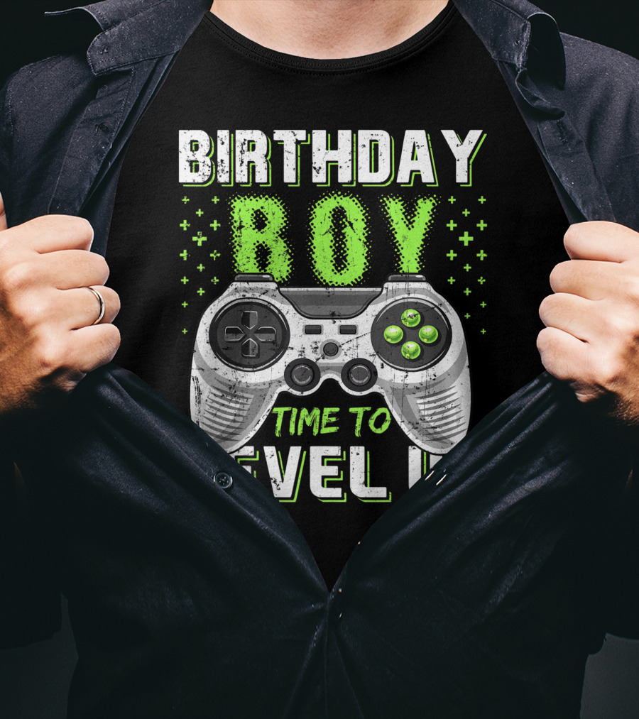 Birthday Boy Time To Level Up Video Game Controller Birthday T-Shirt