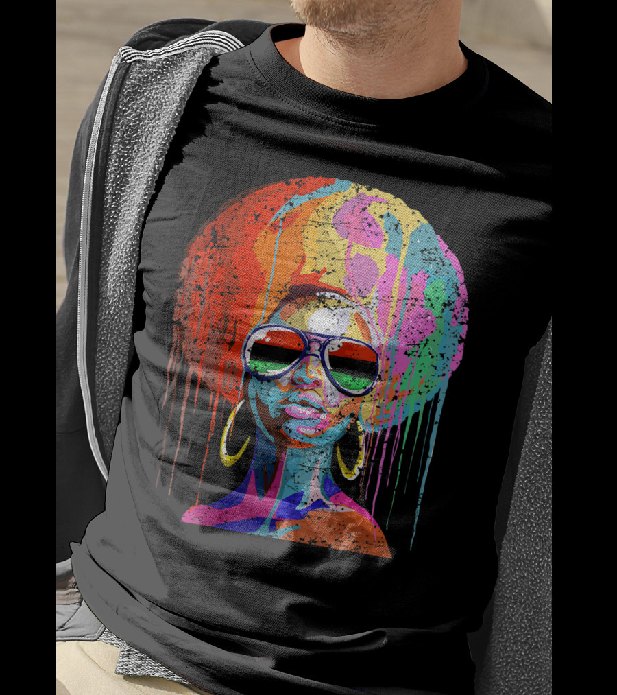 Black Queen Afro Melanin Sunglasses Drip T-Shirt
