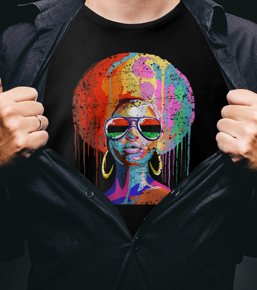 Black Queen Afro Melanin Sunglasses Drip T-Shirt
