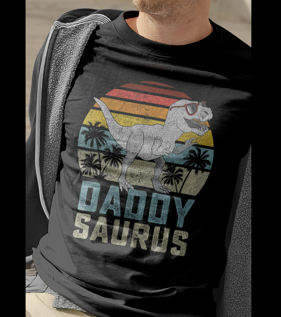 Daddysaurus Rex Dinosaur Daddy Saurus Retro Family Matching T-Shirt