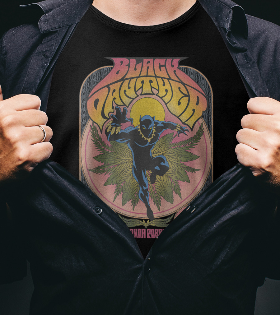 Black Panther Wakanda Forever 70's Style Psychedelic Vibrant T-Shirt