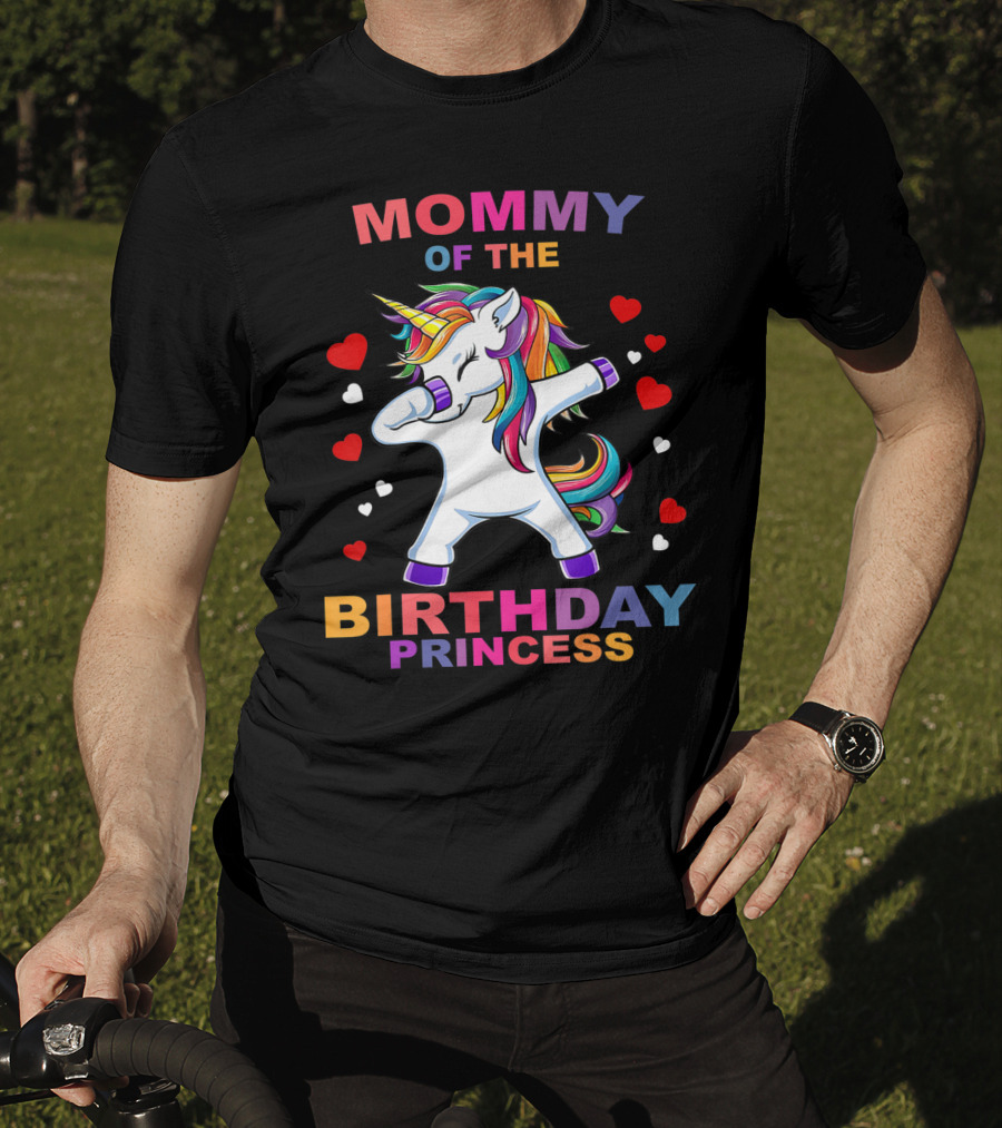 Mommy Of The Birthday Princess Unicorn Girl Dabbing With Hearts T-Shirt