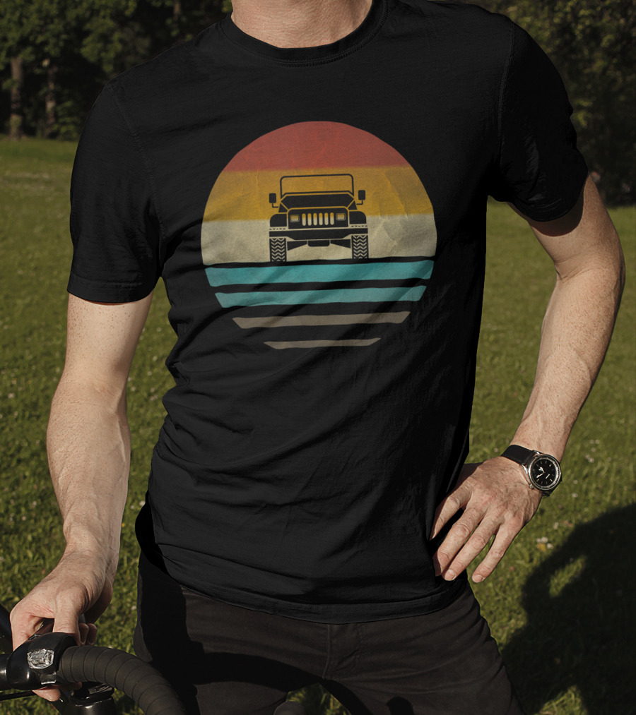 Retro Vintage 4X4 Car Off Road Sunset Wave T-Shirt