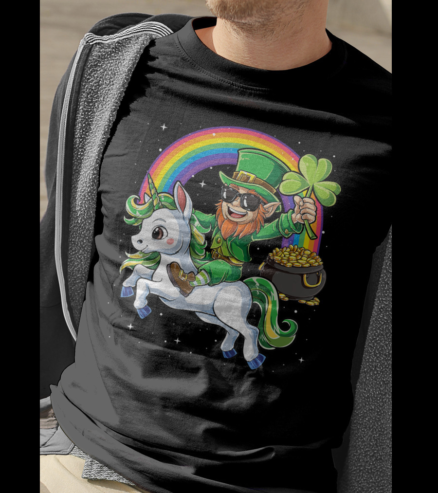 Unicorn Leprechaun St Patricks Day Girls Kids Women Rainbow Shamrock Gold T-Shirt