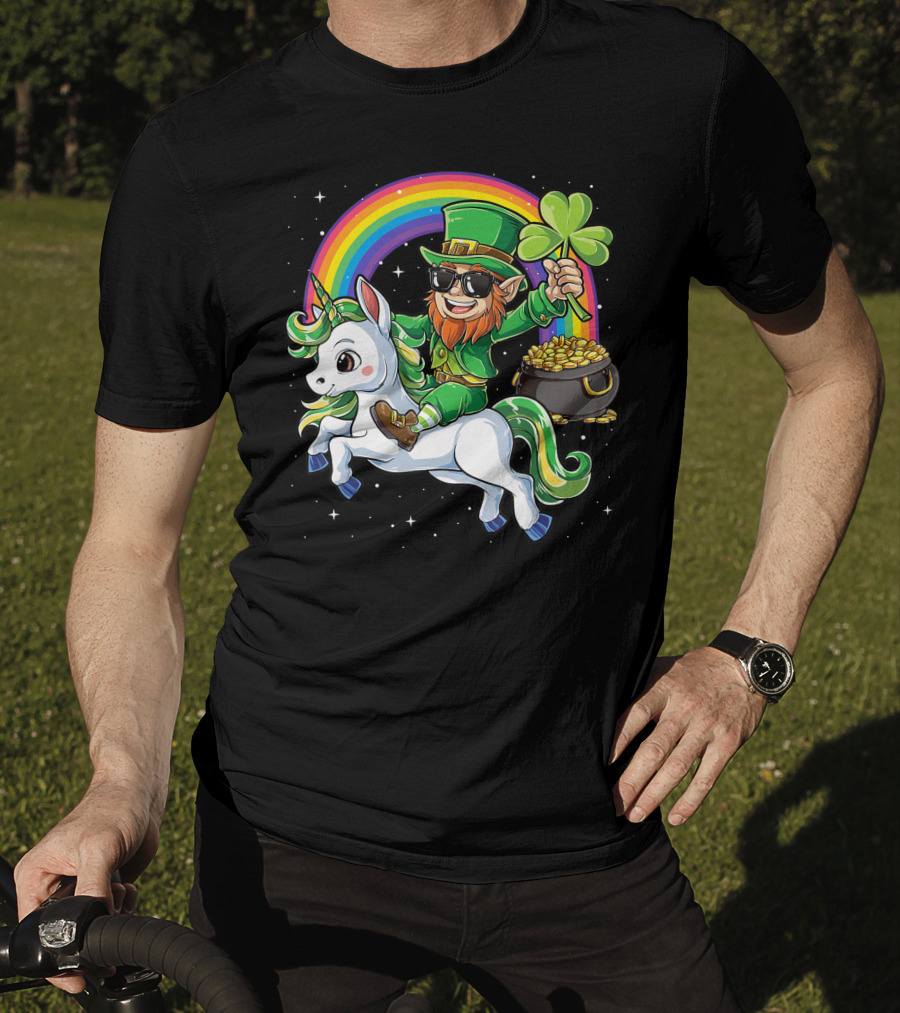 Unicorn Leprechaun St Patricks Day Girls Kids Women Rainbow Shamrock Gold T-Shirt